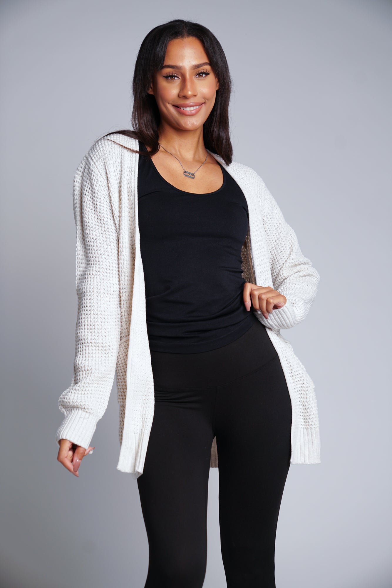 White top waffle cardigan