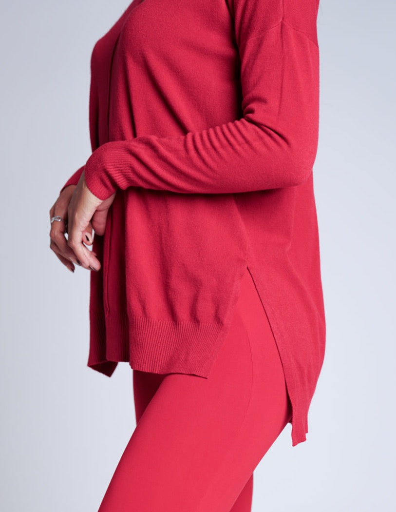 Basic High/Low V Neck Sweater | Deep Red